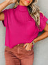 Ribbed Mock Neck Patch Pocket Drop Shoulder Short Sleeve Sweater